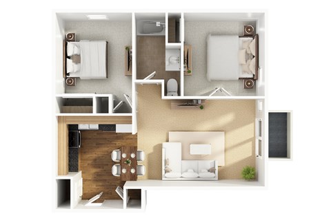 Floor plan for 2 beds, 1 bath, 780 sqft